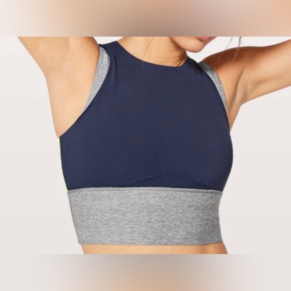 Lululemon Kick Serve Sweat Sports Bra Navy Slate Lemon Size 10